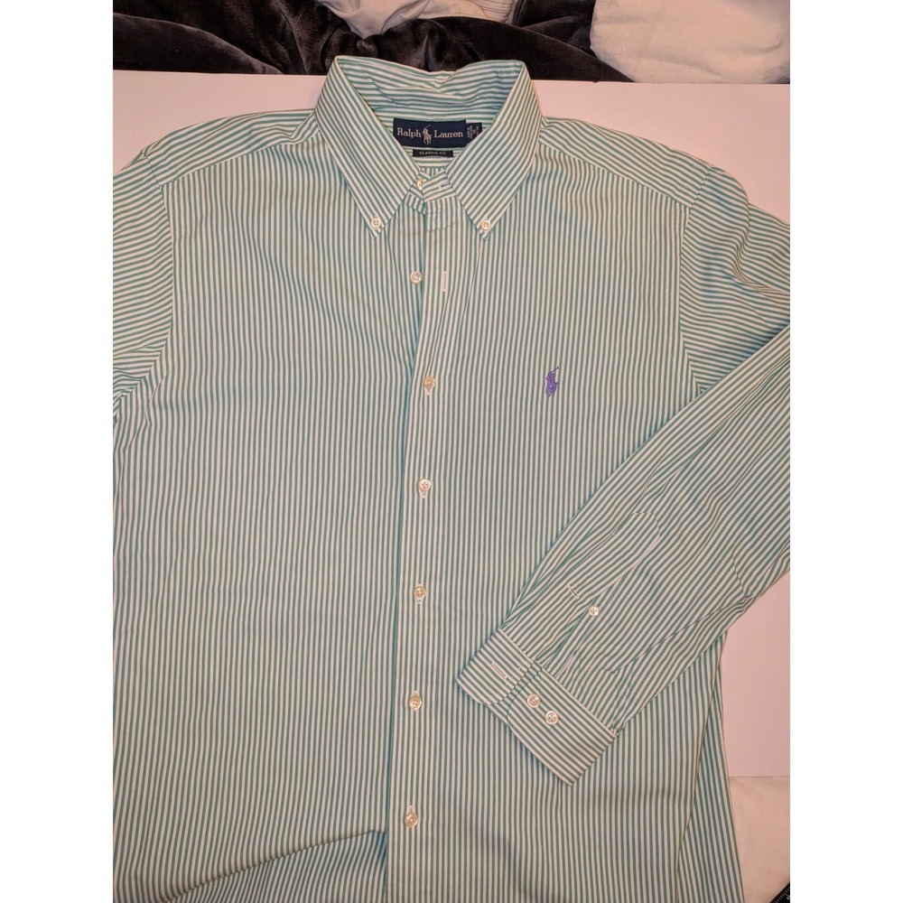 Ralph Lauren 16 34/35 green stripe Button down